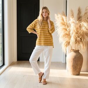 Dip Waffle Knit Sweater Womens Medium 3/4 Sleeve Oversized Boho Striped Slouchy